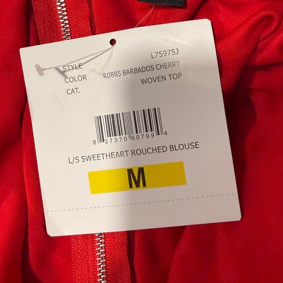 Love x Design Red Sweetheart Ruched Long Sheer Sleeves Top M Valentines Romantic - Picture 6 of 9